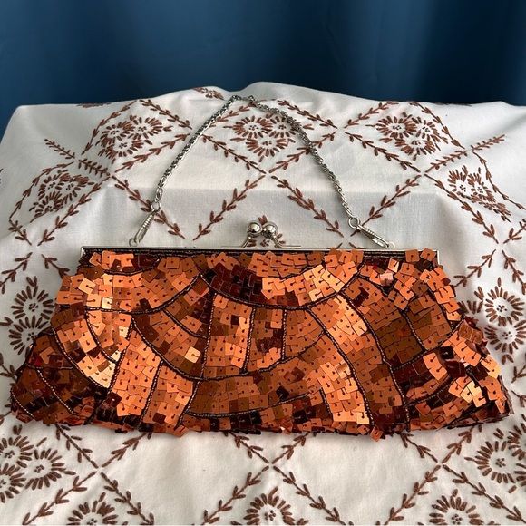 Vtg 90’s Apt 9 Women’s Copper Sequin Fashion Clutch w/ Removable Chain Strap - Picture 2 of 11